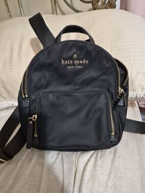 Kate Spade Black Nylon Mini Backpack with Gold Hardware Accent